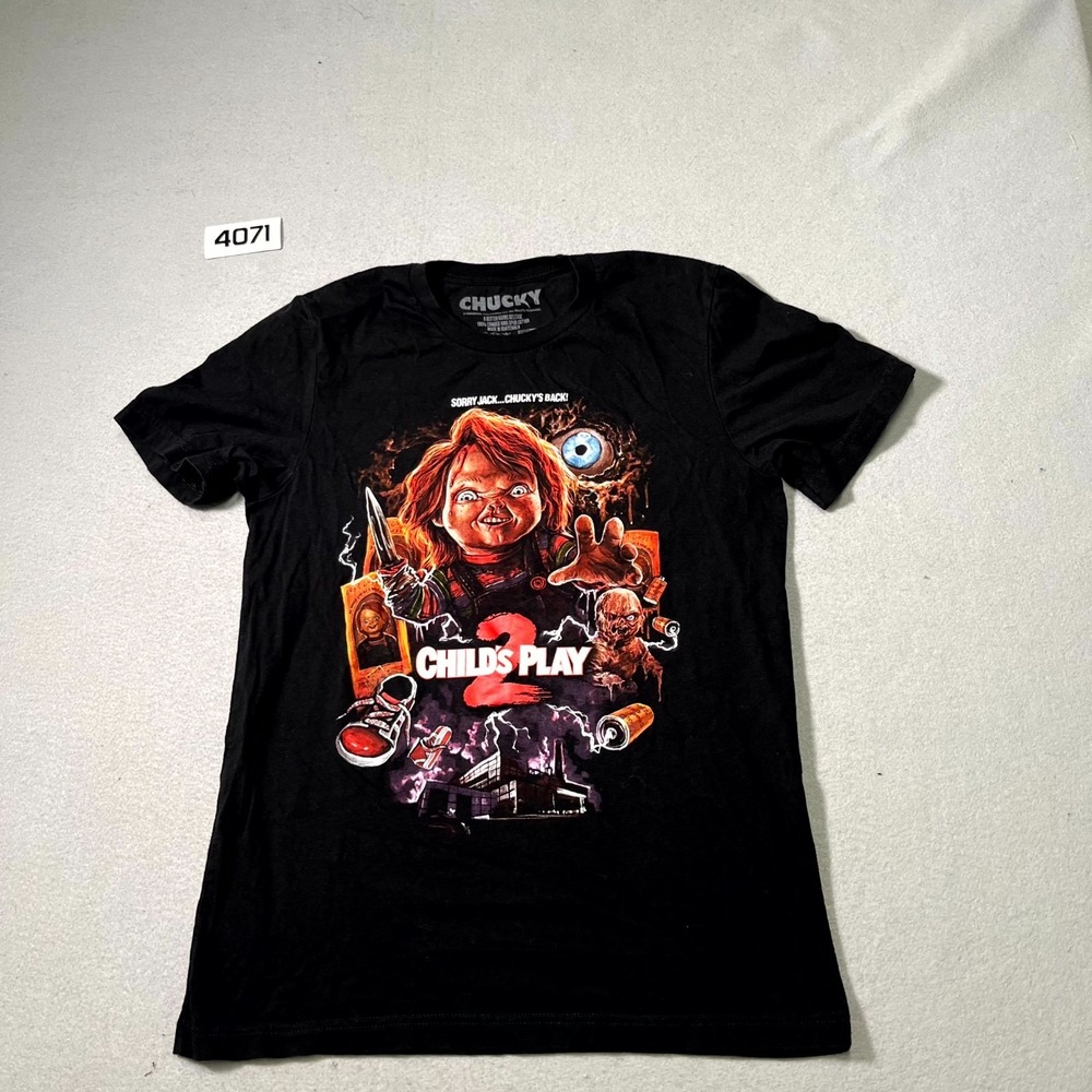 Chucky's Back Child's Play 2 T Shirt Mens Medium Black‎ Graphic Print Cotton